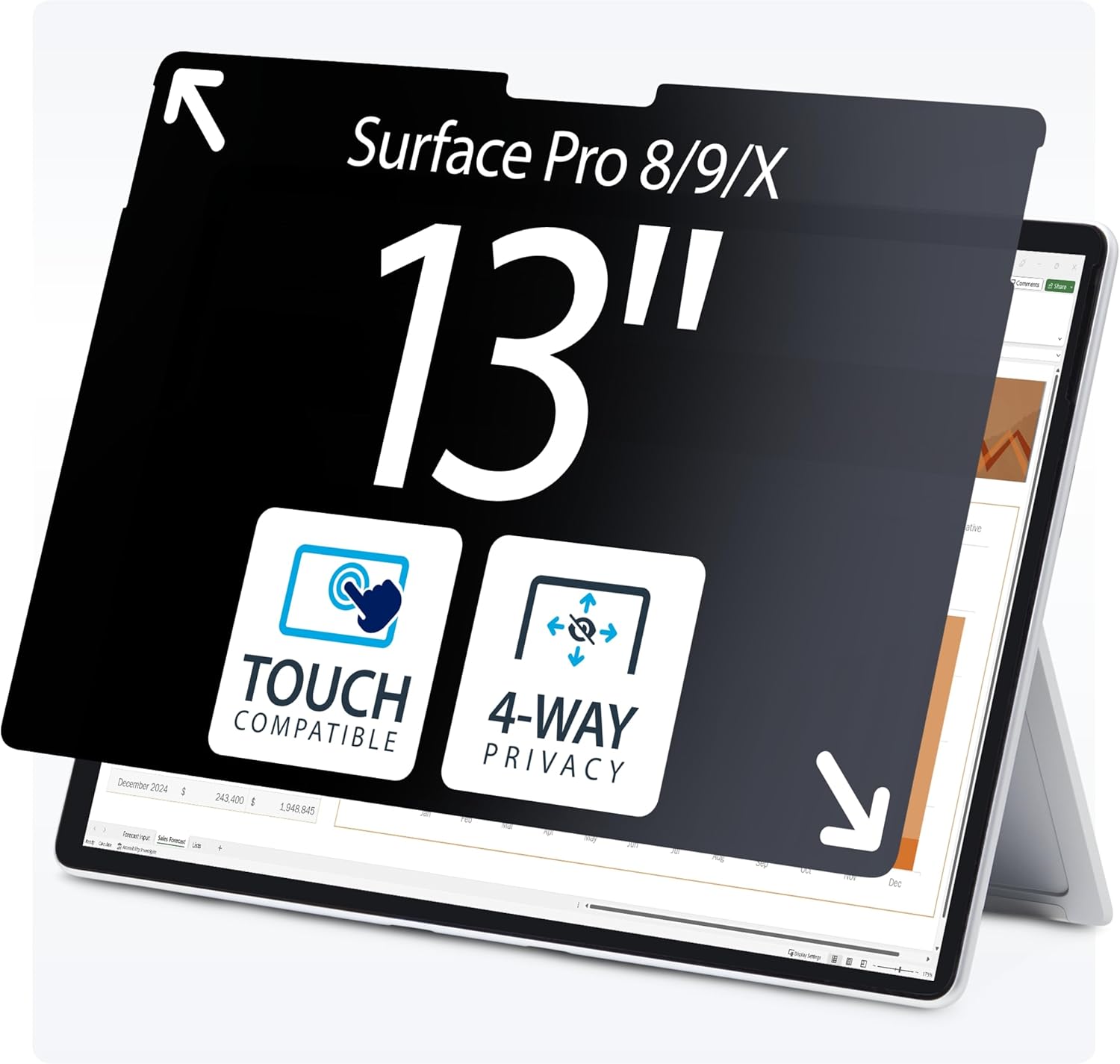 StarTech.com 4-Way Privacy Screen for 13-inch Surface Pro 8/9/X Laptop, Portrait/Landscape, Touch-Enabled