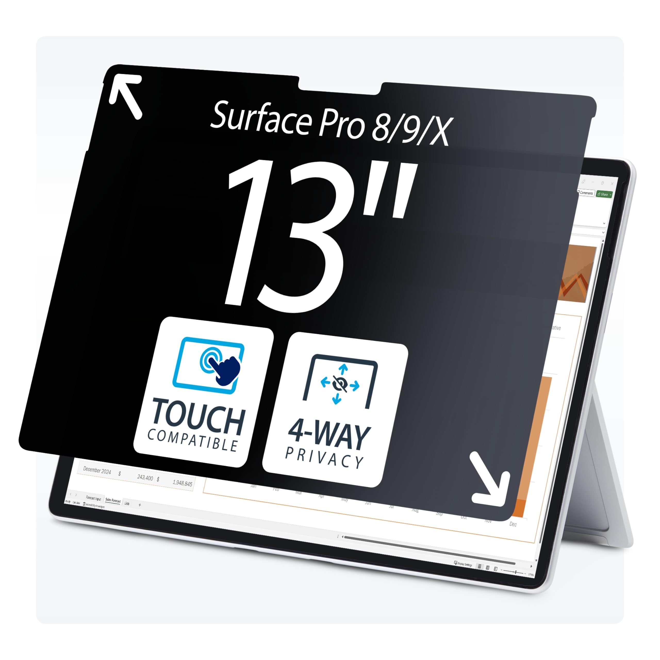 StarTech.com 4-Way Privacy Screen for 13-inch Surface Pro 8/9/X Laptop, Portrait/Landscape, Touch-Enabled