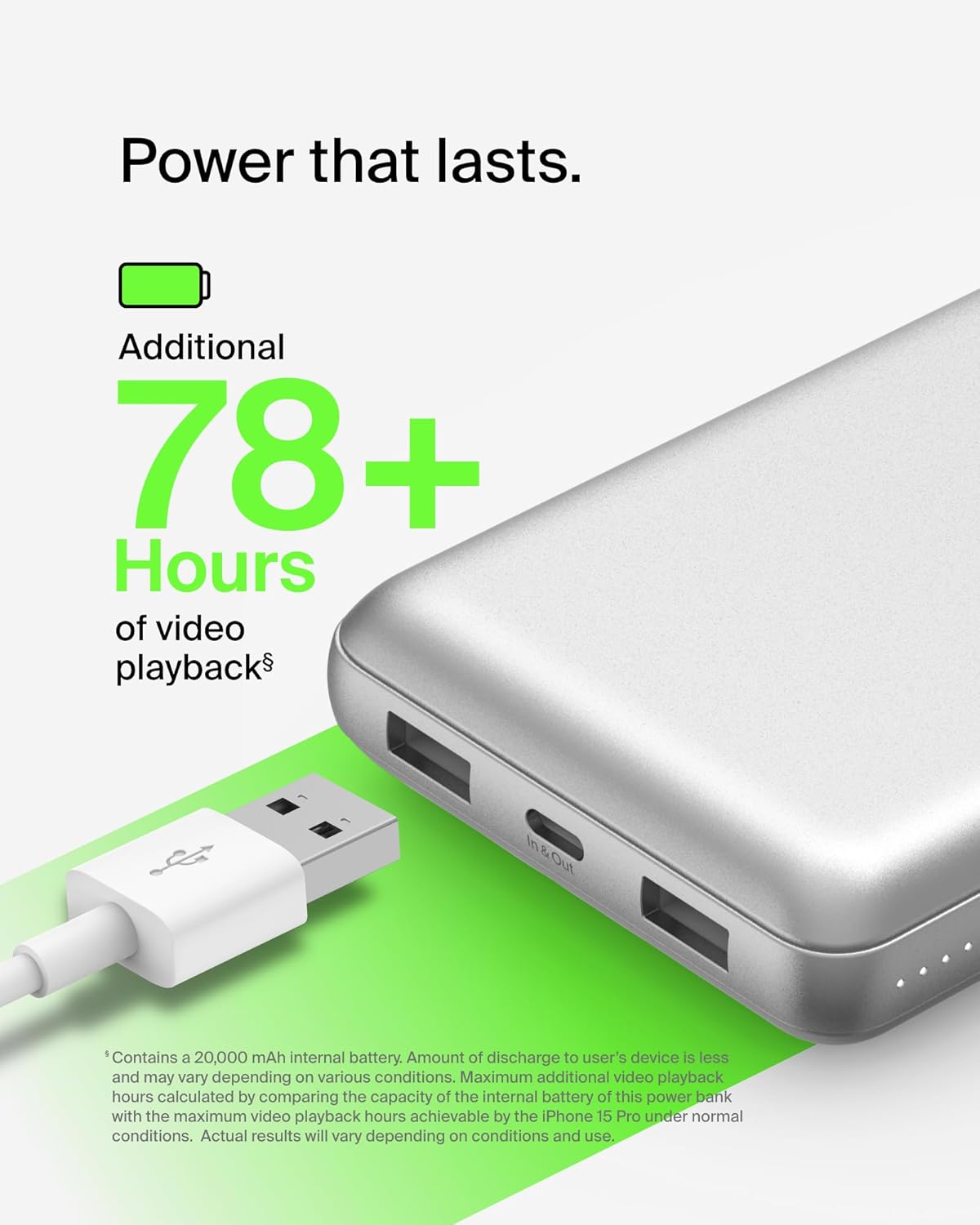 BELKIN Portable Charger, USB-C Power Bank 20,000 mAh with USB-C & 2x USB-A Ports