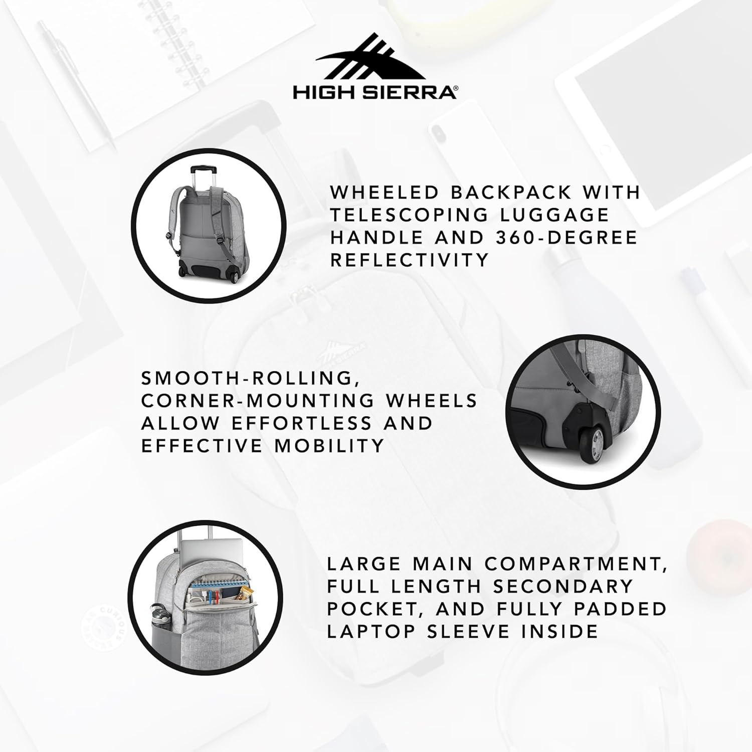 High Sierra Powerglide Pro Backpack With 15.6in Laptop Pocket, Silver