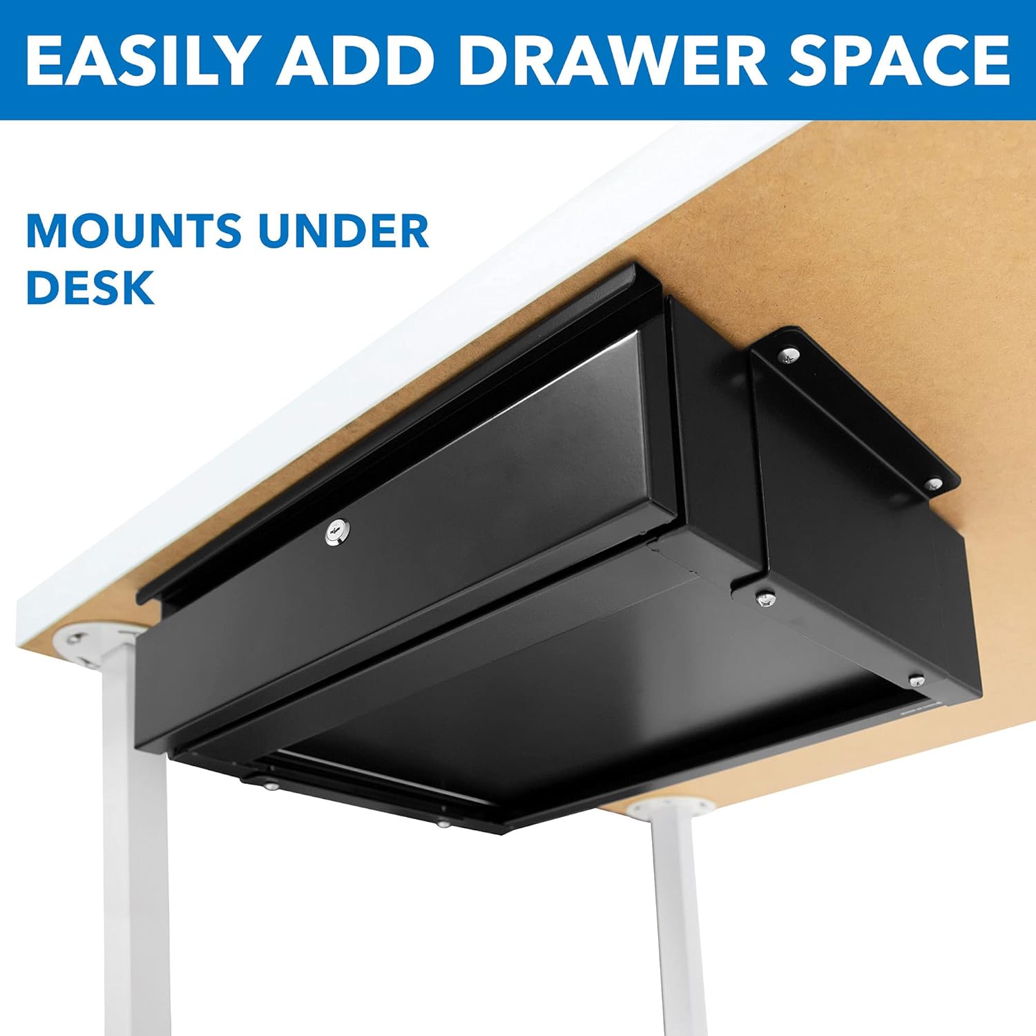 Mount-It! Under Desk Pull-Out Drawer with Lock and 2 Keys Included | Office Storage Organizer | Mounts to Desktops Tables