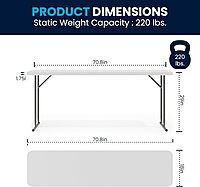 Flash Furniture Kathryn 6' Rectangular Plastic Folding Table, Long Plastic Foldable Table for Indoor/Outdoor Events, White Granite White 18"W x 72"L