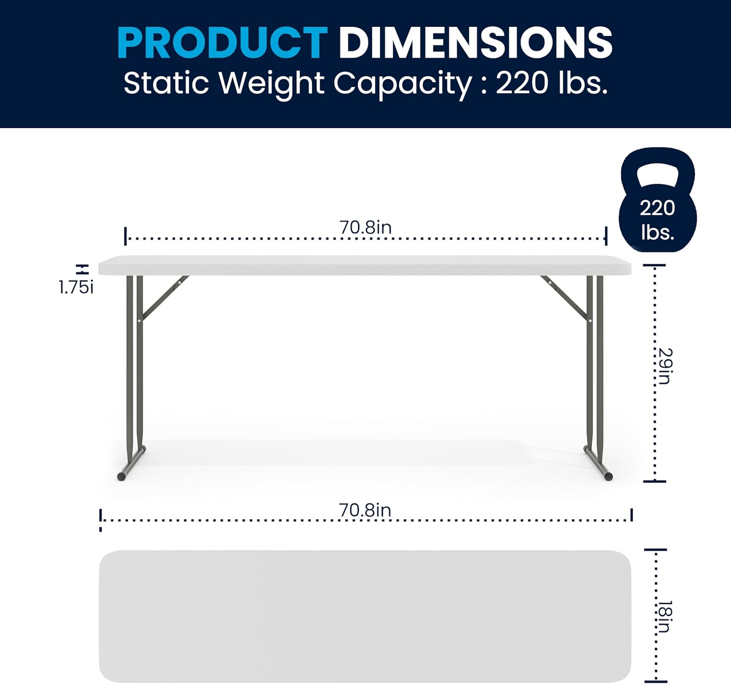 Flash Furniture Kathryn 6' Rectangular Plastic Folding Table, Long Plastic Foldable Table for Indoor/Outdoor Events