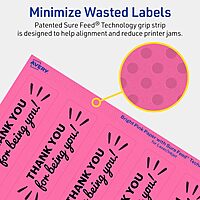 AVERY Printable Rectangle Labels, Sure Feed Technology, 9.75" x 1.25", Bright Pink
