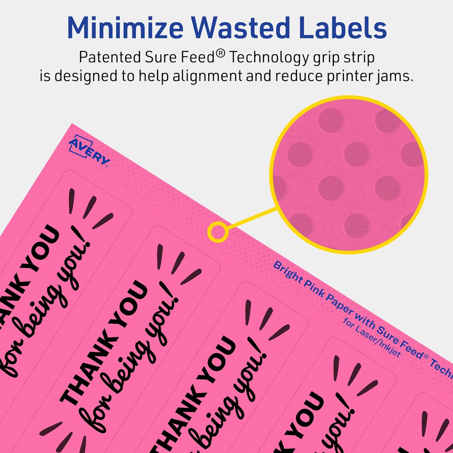 AVERY Printable Rectangle Labels, Sure Feed Technology, 9.75" x 1.25", Bright Pink