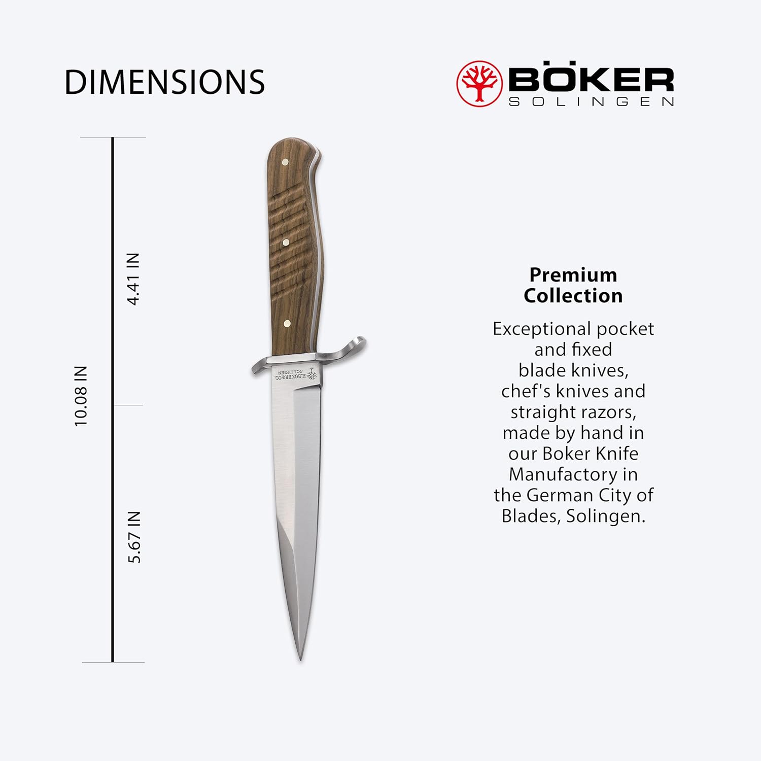 Boker 121918 Reproduction Trench Knife with 5-5/8 in. Blade, Oak