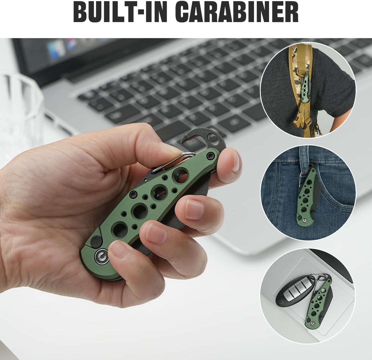 CIVIVI Pragma Folding Knife 2.2" Wharncliffe, Aluminum Handle, Carabiner & Bottle Opener