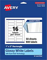 AVERY Glossy White Rectangle Labels 1" x 3" Sure Feed