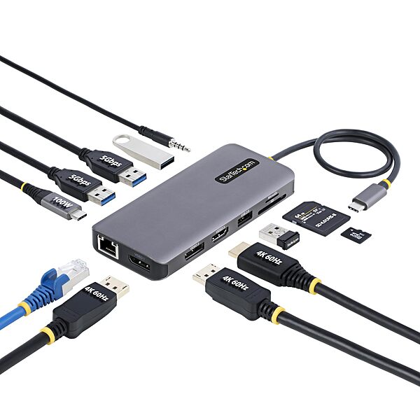 StarTech.com USB-C Docking Station for Windows and ChromeOS, Triple 4K HDMI DP Video, USB 10Gbps Hub, 100W Laptop Charging, GbE, SD, MicroSD