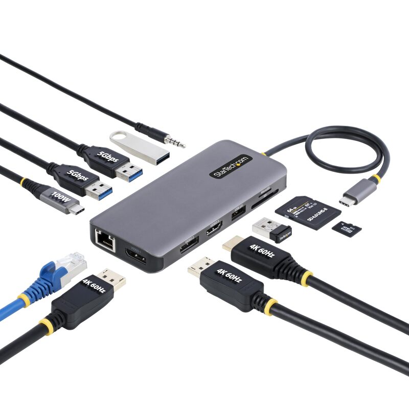 StarTech.com USB-C Docking Station for Windows and ChromeOS, Triple 4K HDMI DP Video, USB 10Gbps Hub, 100W Laptop Charging, GbE, SD, MicroSD
