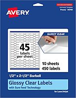 Avery Glossy Clear Barbell Labels, Sure Feed Technology, 0.5" x 2.5"