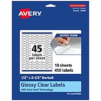 Avery Glossy Clear Barbell Labels, Sure Feed Technology, 0.5" x 2.5"