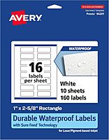 Avery Durable Waterproof Rectangle Labels, Sure Feed Technology, 1" x 2-5/8", Print-to-The-Edge