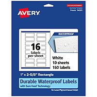 Avery Durable Waterproof Rectangle Labels, Sure Feed Technology, 1" x 2-5/8", Print-to-The-Edge