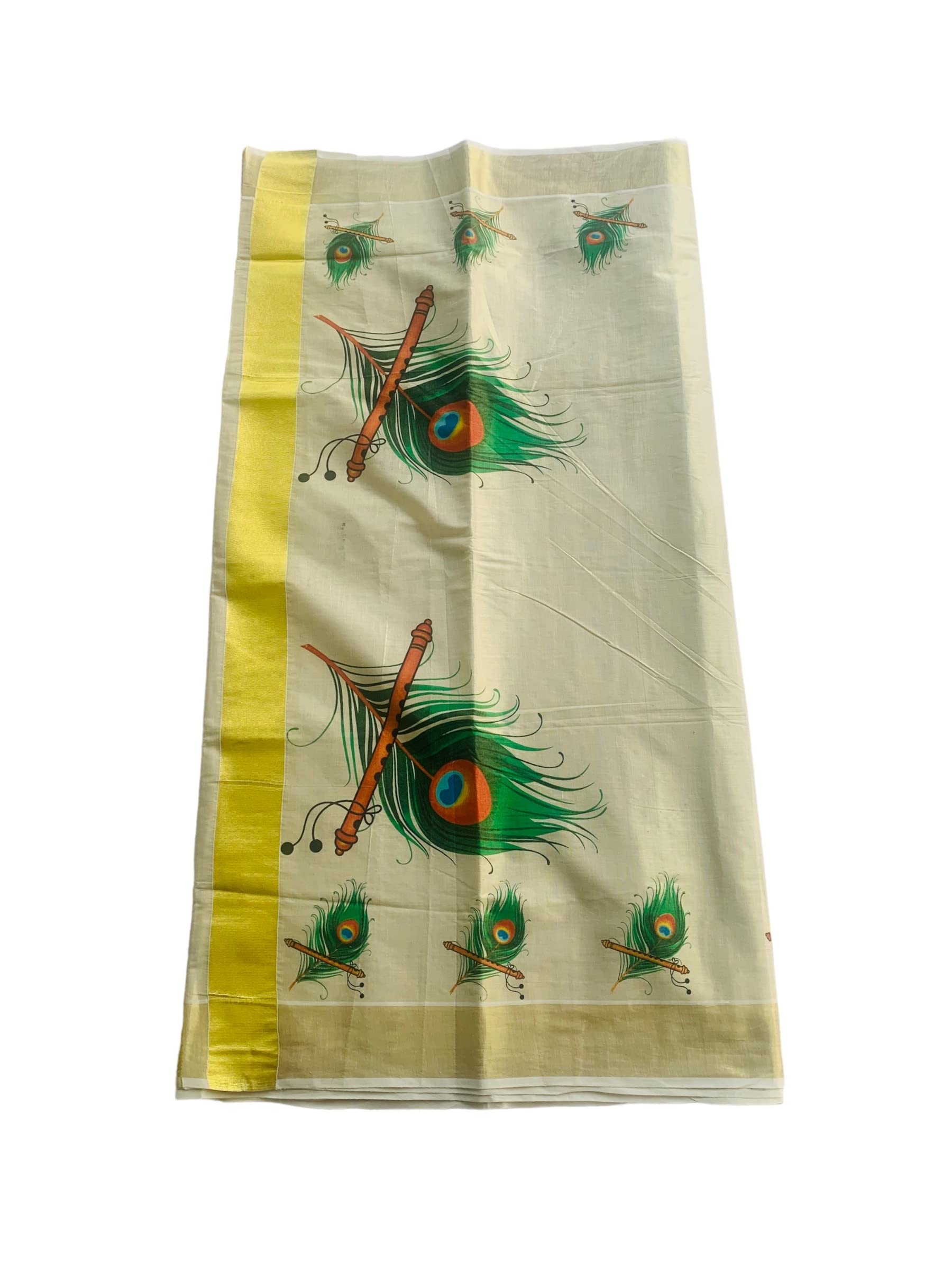 Kuthampully Kerala Kasavu Saree Tissue Mural Painted | Traditional South Indian Saree | Onam Saree - Multi Color BOM-756