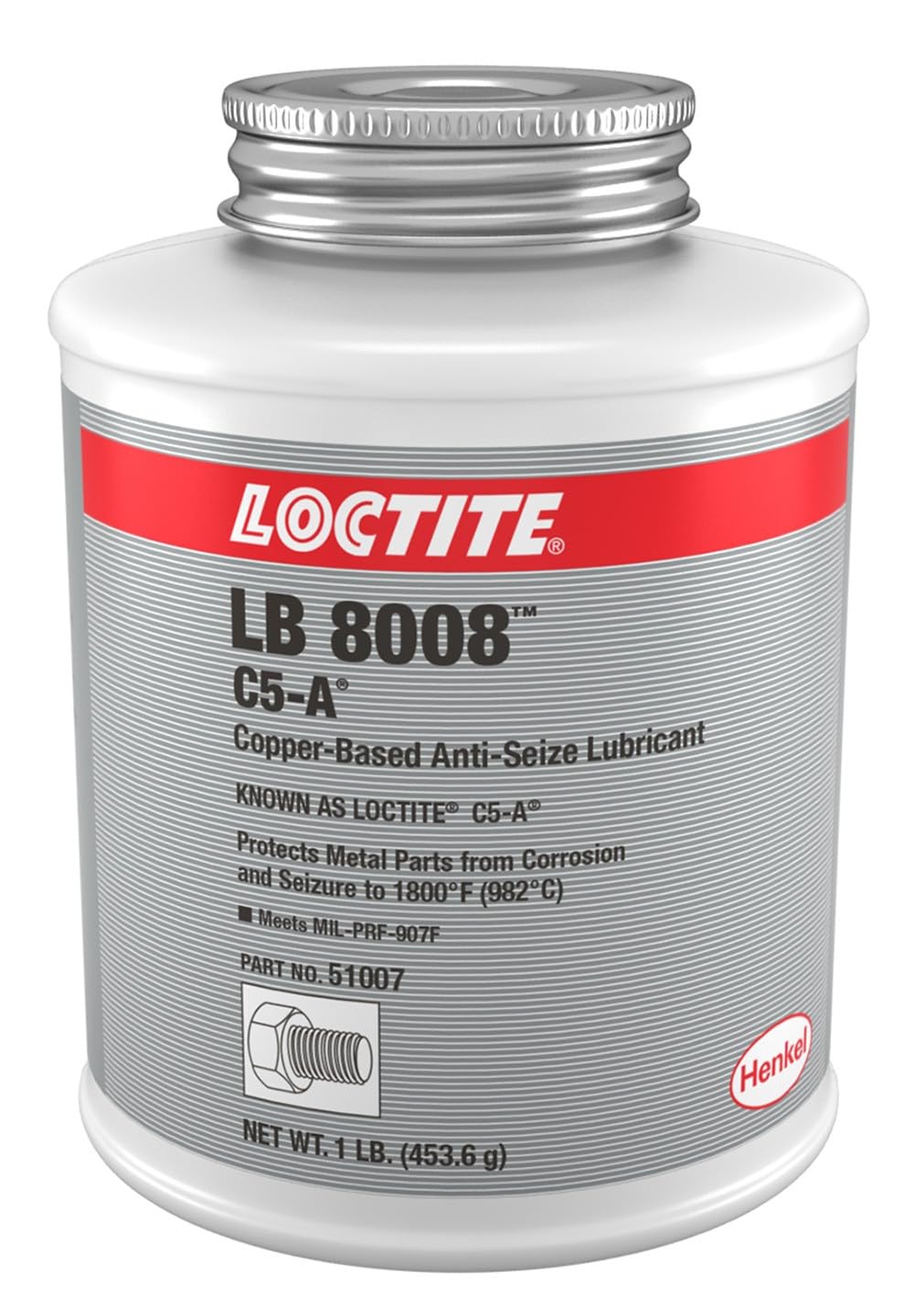 Loctite 51007 Copper LB 8008 C5-A Anti-Seize Lubricant, -20 Degree F Lower Temperature Rating to 1800 Degree F Upper
