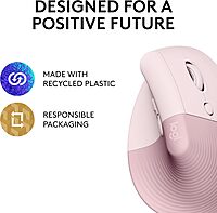 Logitech Lift Vertical Ergonomic Mouse, Wireless, Bluetooth or Logi Bolt USB receiver, Quiet clicks, 4 buttons, compatible with Windows/macOS/iPadOS, Laptop, PC - Rose Right-Handed Mouse ROSE