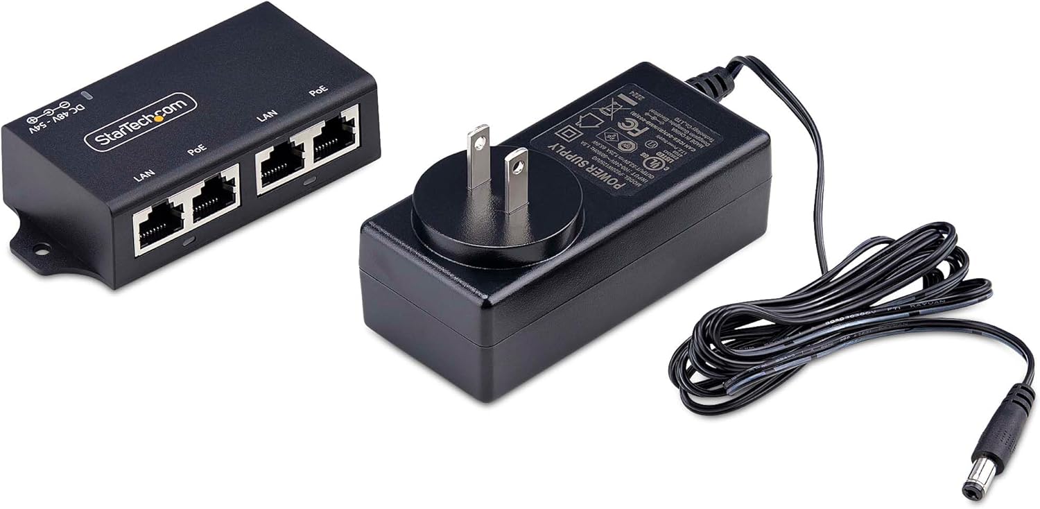 StarTech.com 2-Port PoE+ Injector, 10/100/1000Mbps, PoE/PoE+ (802.3af/at), 4X 10/100/1000BASE-T RJ45, 30W, Wall Mountable