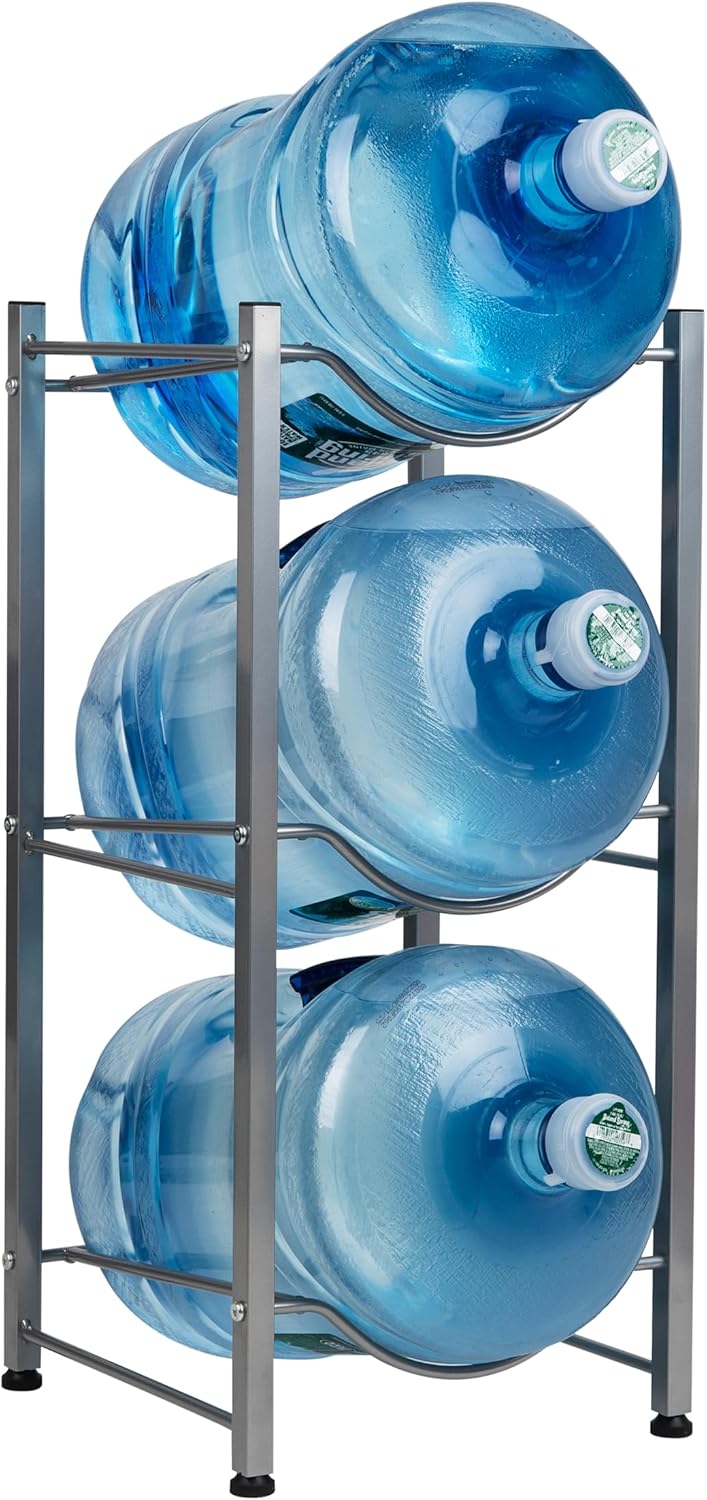 MIND READER 5 Gallon Water Jug Stand, Water Bottle Holder, Water Cooler Rack, Metal, Silver