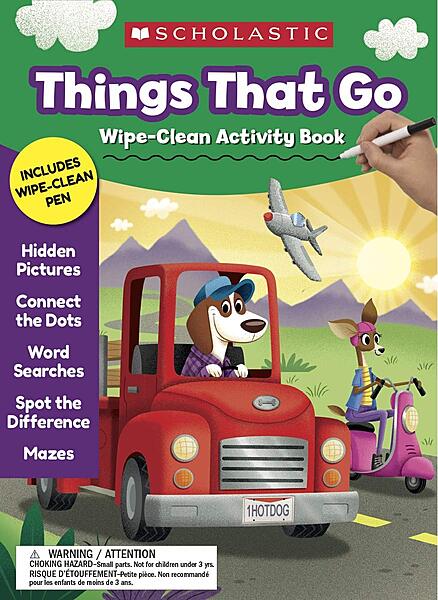 Scholastic Things That Go Wipe-Clean Activity Book, Preschool - Grade 1