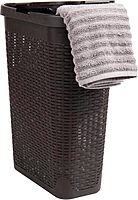 Mind Reader 40L Slim Laundry Hamper with Lid, Wicker-Style Plastic