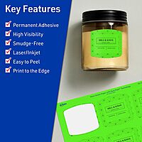 Avery Printable Arched Square Labels with Sure Feed Technology, 2 in. x 2-3/16 in., Neon Green, Print-to-The-Edge, Laser/Inkjet