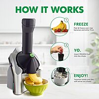 Yonanas Classic Frozen Fruit Soft Serve Maker for Healthy Vegan and Dairy-Free Treats, 200W Silver Machine with 36 Recipes, BPA Free, Easy to Clean, Quick and Simple to Use Silver 200-Watts