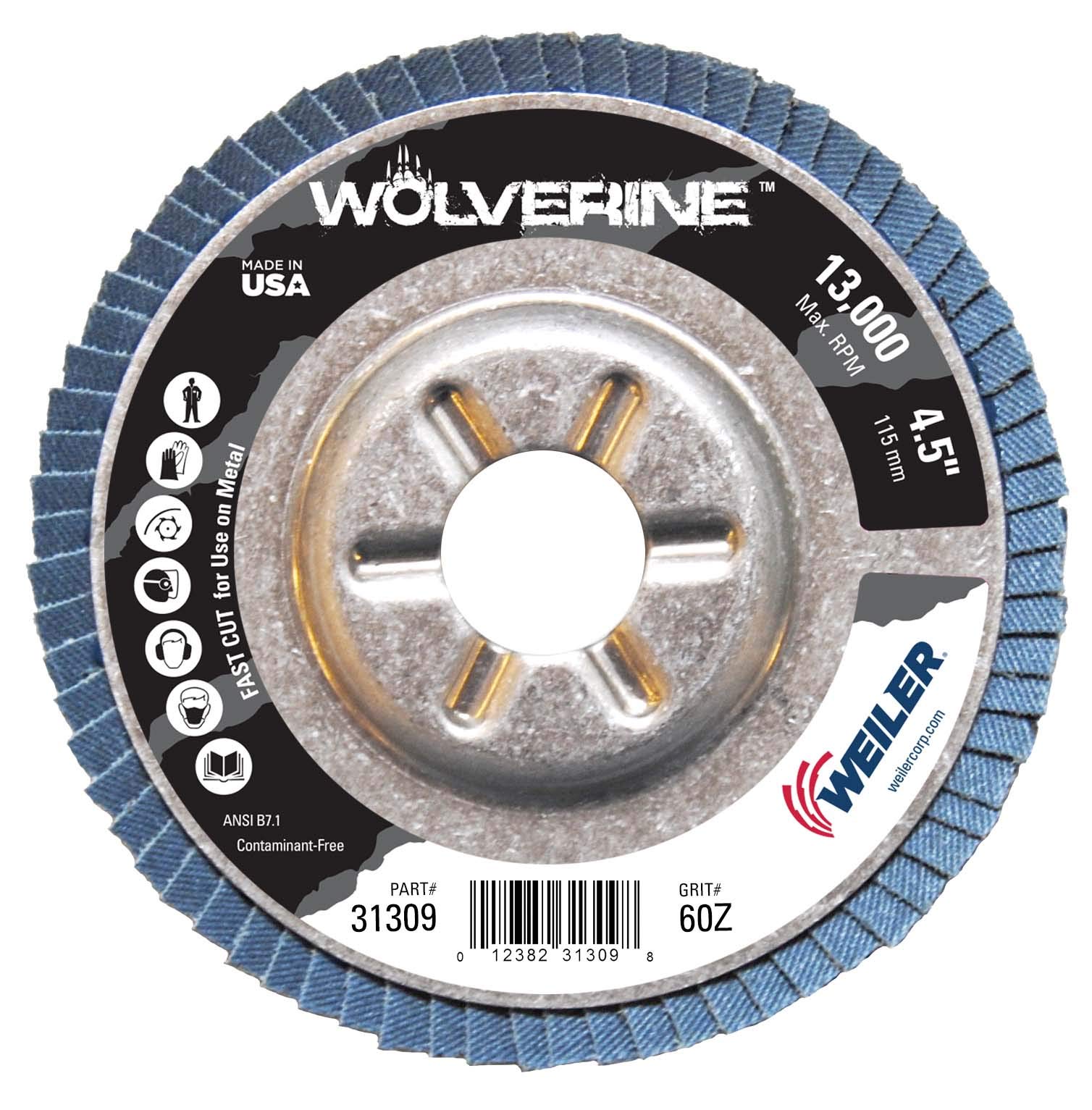 Weiler 31309 Vortec Pro 7/8" Arbor, 4-1/2" Diameter, 60 Grit, Zirconium, Aluminum Backing, Angled Abrasive Flap Disc