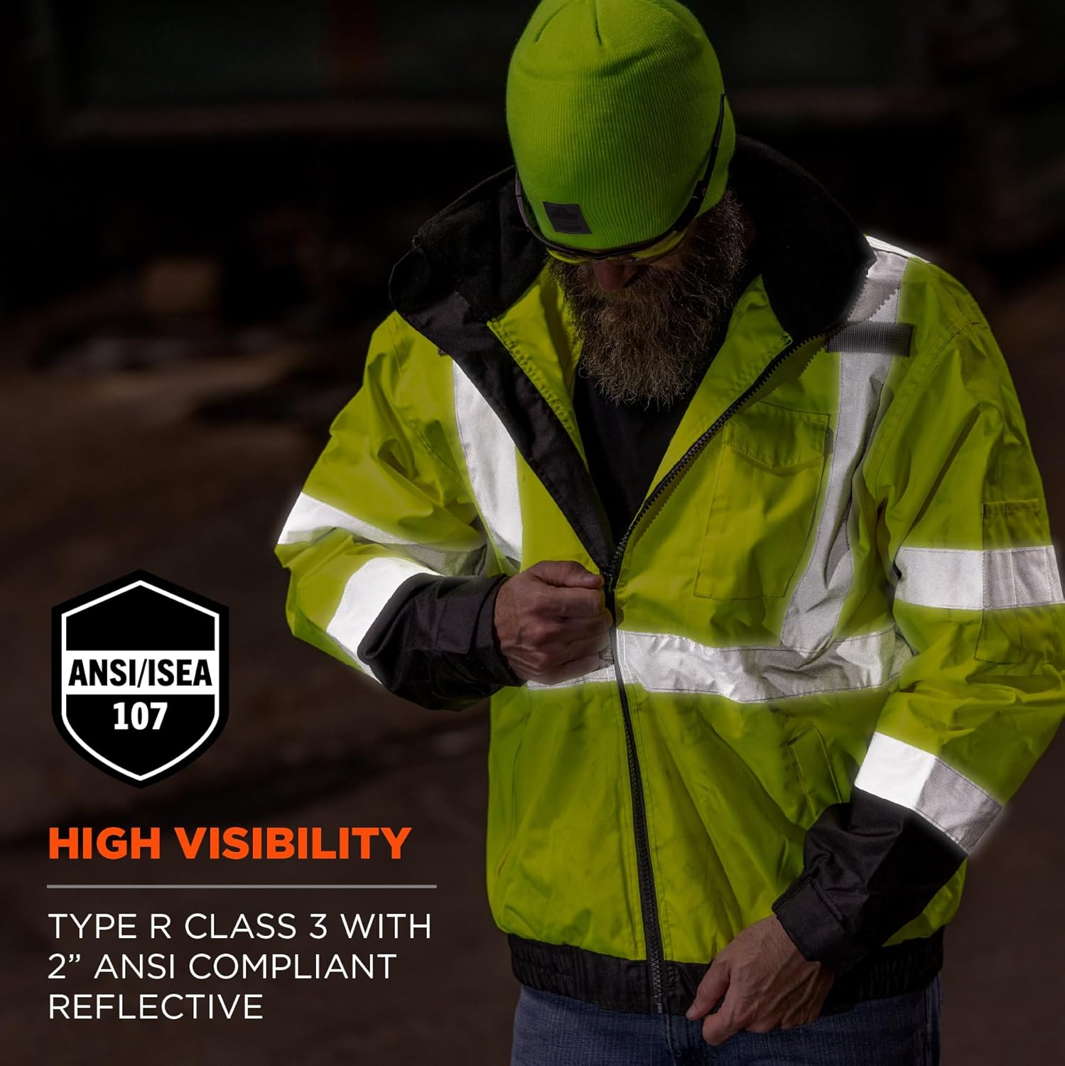 Ergodyne GloWear 8379 Type R Class 3 High-Visibility Fleece-Lined Bomber Jacket