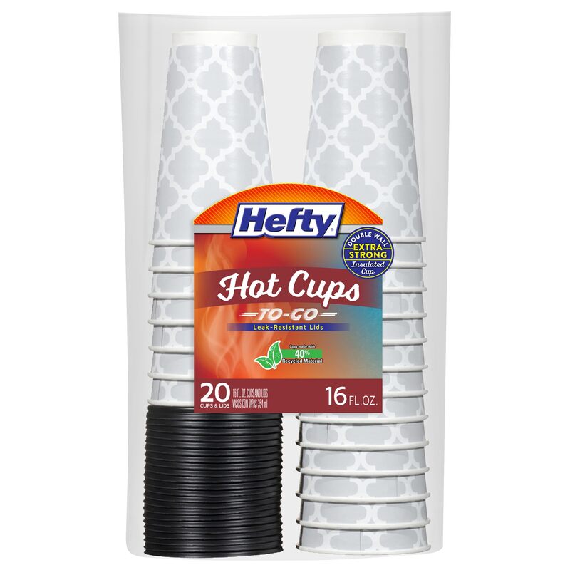Hefty Paper Disposable Hot Cups with Lids, 16 Ounce, 20 Count