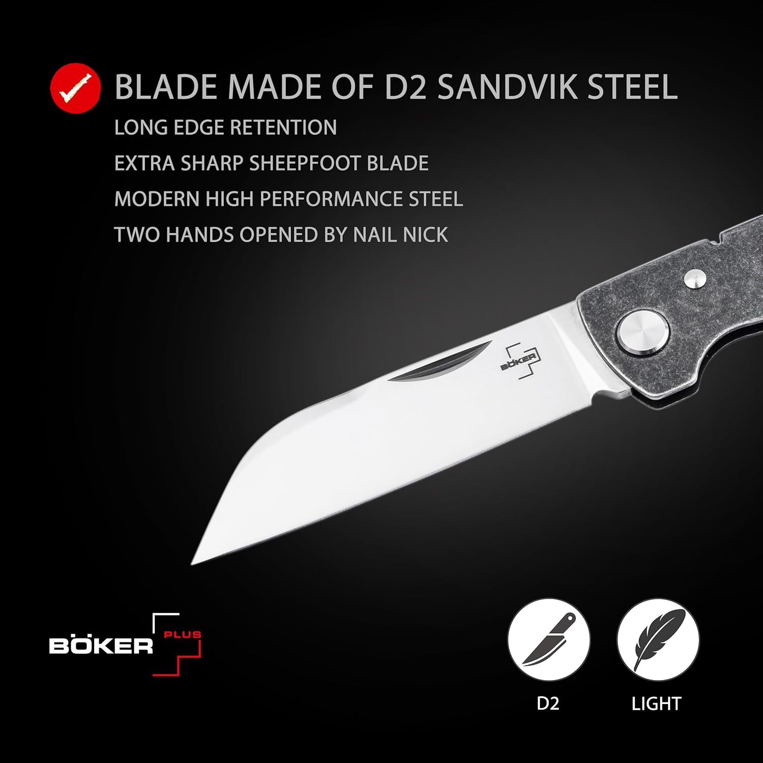 BÖKER PLUS® Atlas Backlock Sheepfoot Pocket Knife - Two-handed full metal folding knife with D2 Sheepfoot blade