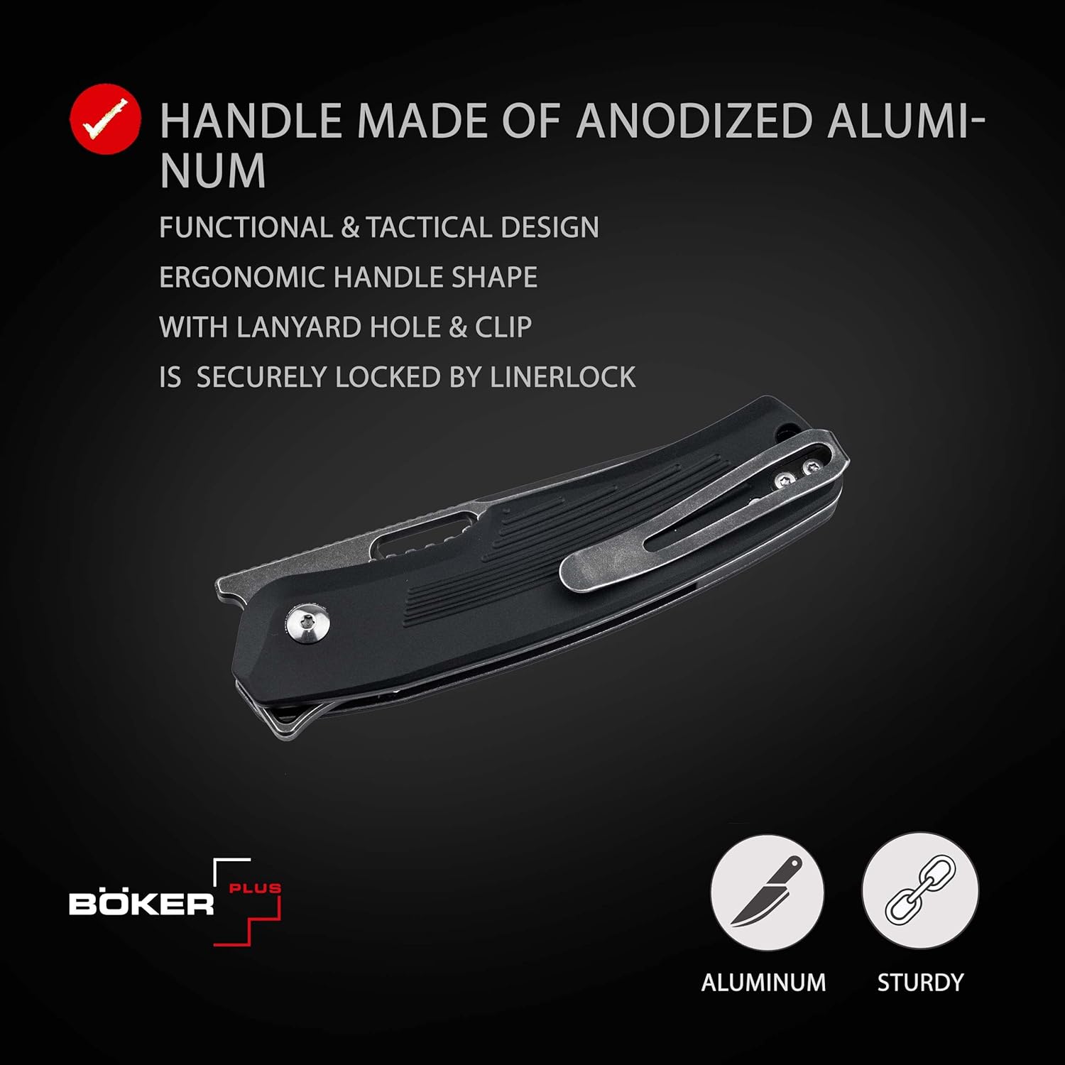 BÖKER PLUS® Nahal Flipper knife - military tactical knife with thumb hole - black D2 blade