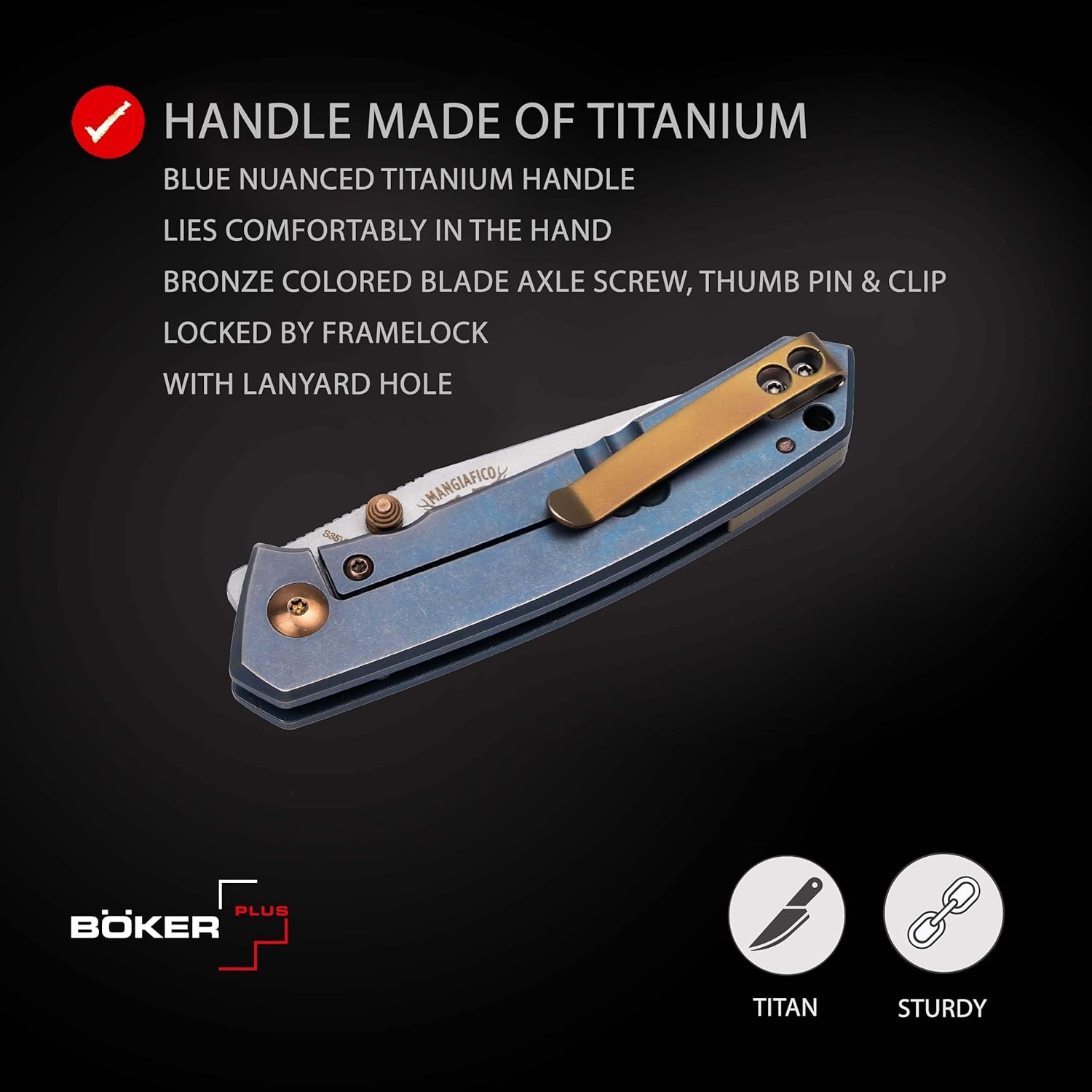 BÖKER PLUS Canoe - pocket knife with titanium handle scales - folding knife with CPM-S-35VN blade - small knife with clip