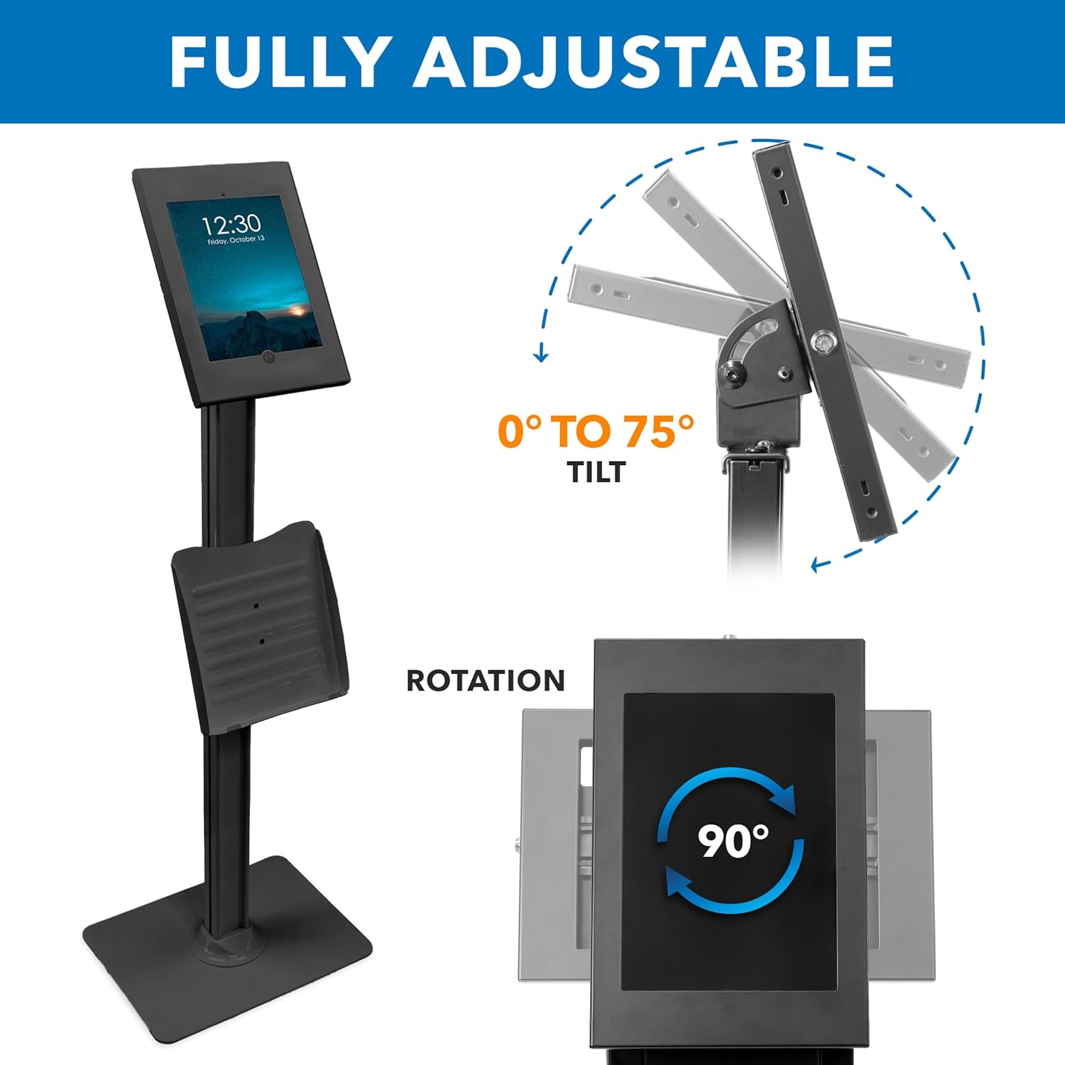 Mount-It! Anti-Theft Floor Stand Compatible with iPad, Contact-Less Universal Lockable Tablet Kiosk
