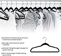 Elama Home 30 Piece Velvet Slim Profile Heavy Duty Felt Hangers with Stainless Steel Swivel Hooks in Black,30PC 30 Piece Set Black