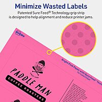 Avery Printable Rectangle Labels, Sure Feed Technology, 3 x 7, Bright Pink, Print-to-the-Edge, Laser/Inkjet Printable