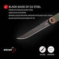 Böker Plus Kaizen Green Canvas Micarta - folding pocket knife with Micarta handle scales - D2 blade - small knife with clip