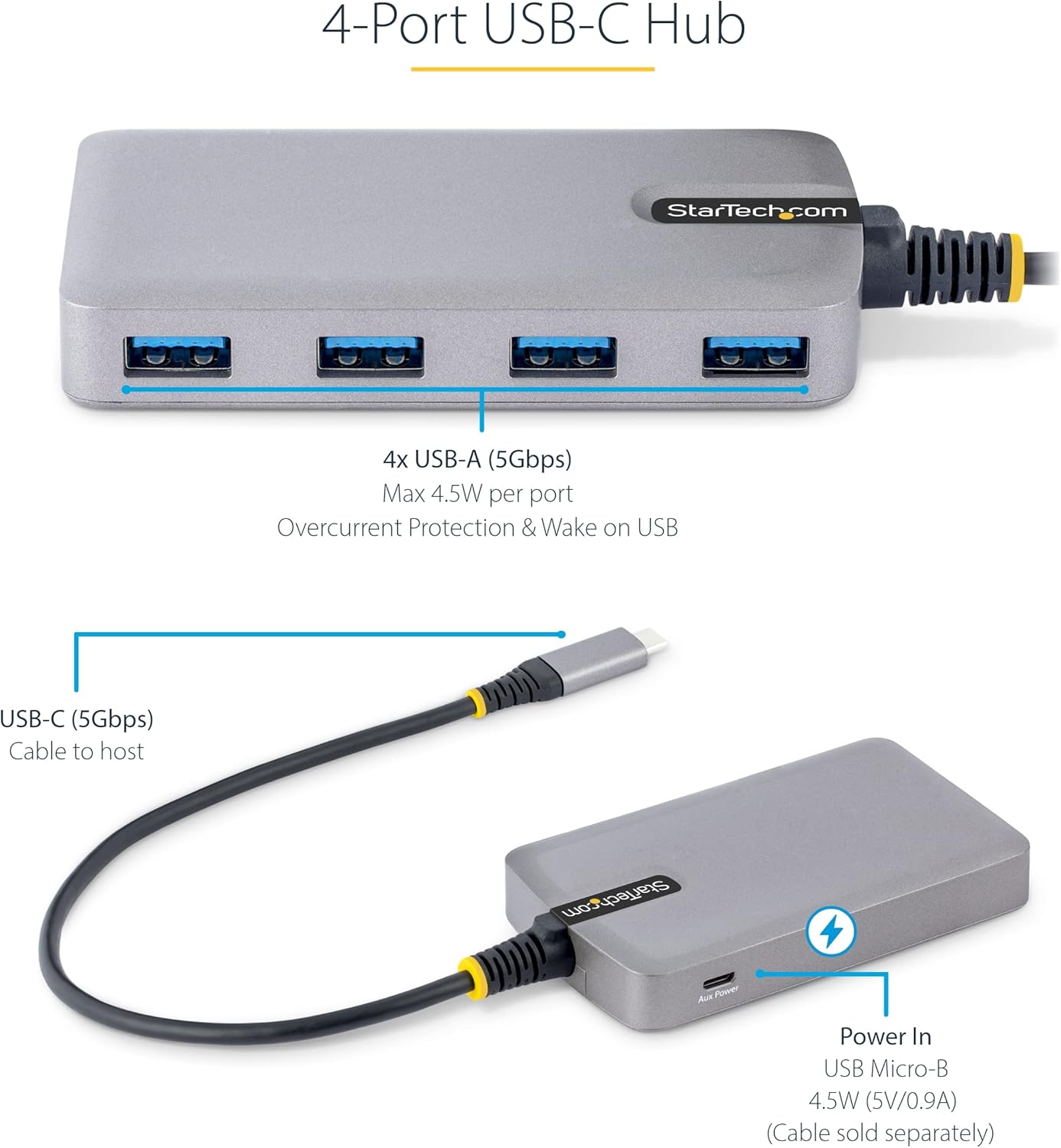StarTech.com 4-Port USB-C Hub - USB-C to 4x USB-A (USB 3.0, 5Gbps)