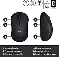 LOGITECH M185 Wireless Mouse, 2.4GHz with USB Nano Receiver, 1000 DPI, Ambidextrous