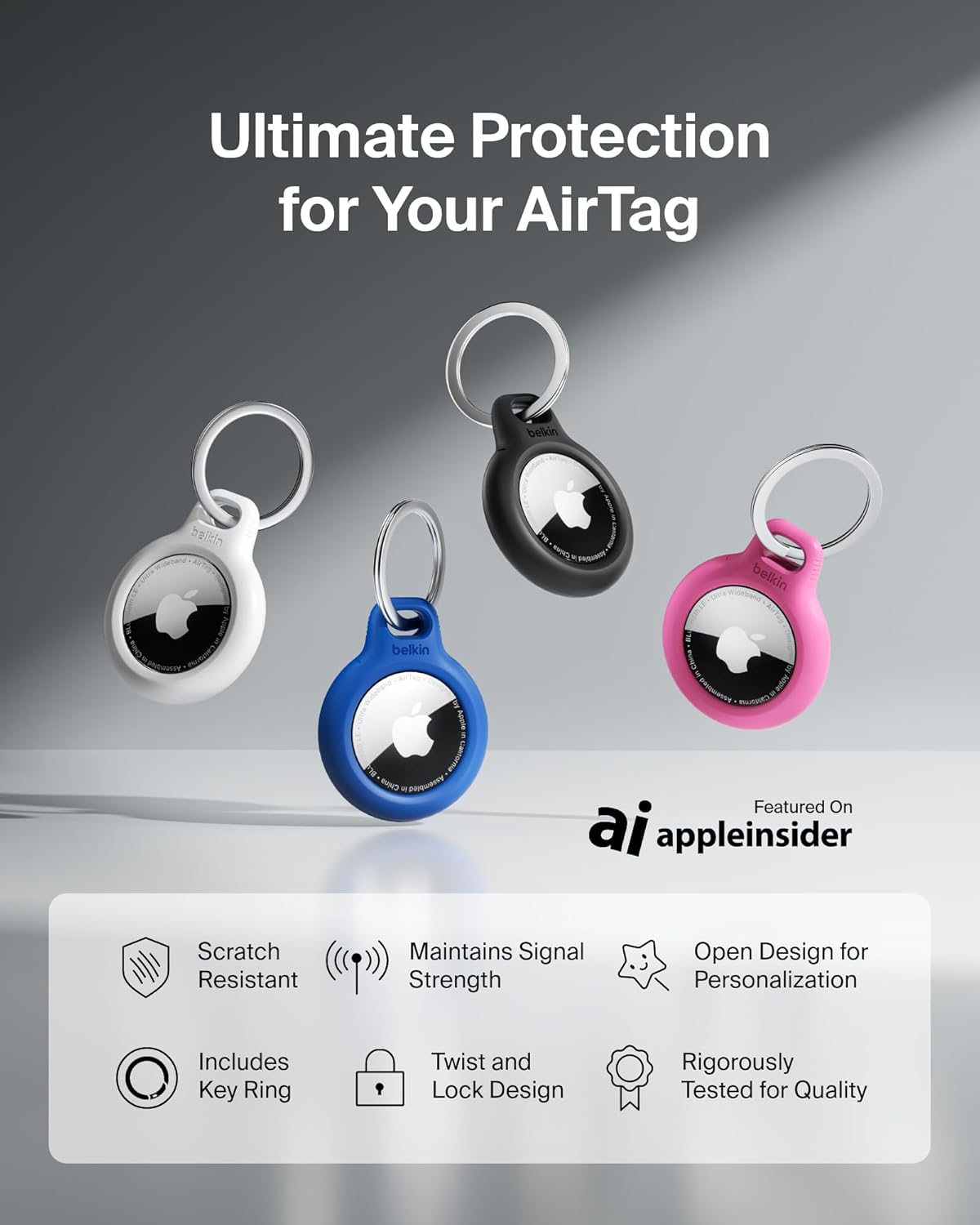 Belkin Apple AirTag Secure Holder with Key Ring - Durable Scratch-Resistant Case with Open Face & Raised Edges