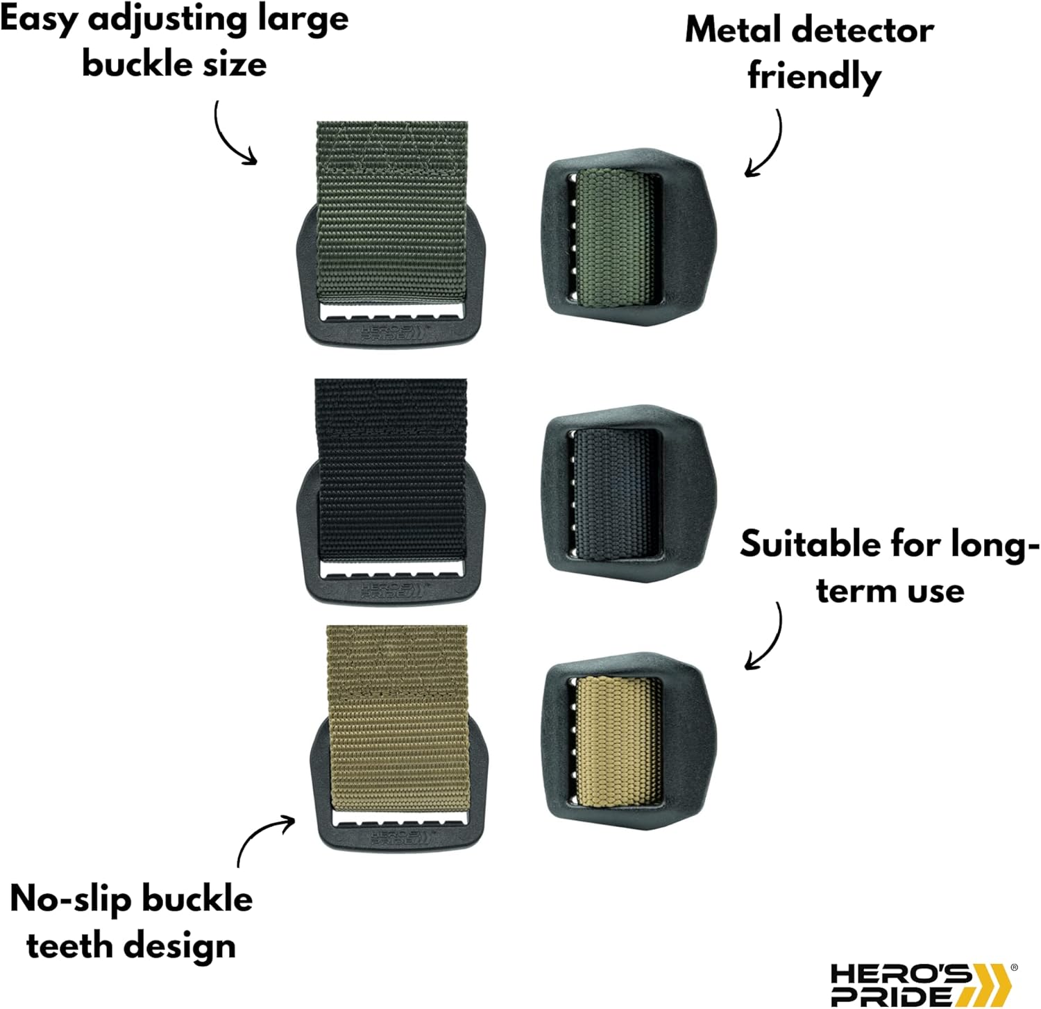 Hero's Pride Tactical EDC Belt, Law Enforcement Standard Issue, High-Grade Nylon Webbing 1.5 in