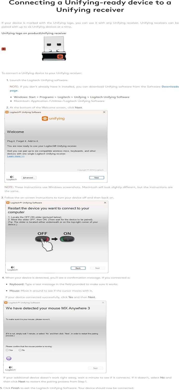Logitech Unifying Receiver, 2.4 GHz Wireless Technology, USB Plug Compatible with all Logitech Unifying Devices like