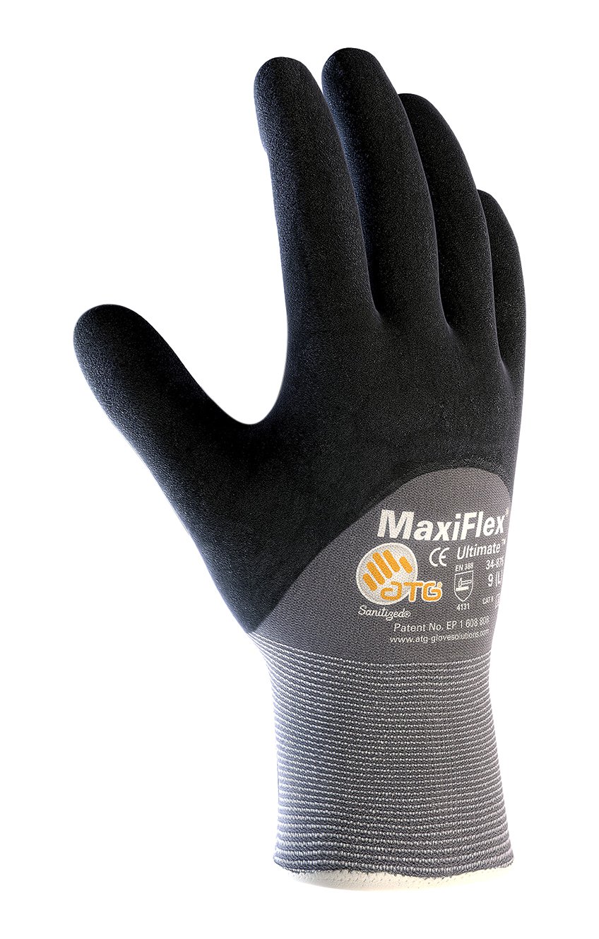 MaxiFlex Ultimate 34-875/XL Seamless Knit Nylon/Lycra Glove with Nitrile Coated Micro-Foam Grip on Palm, Fingers and Knuckles