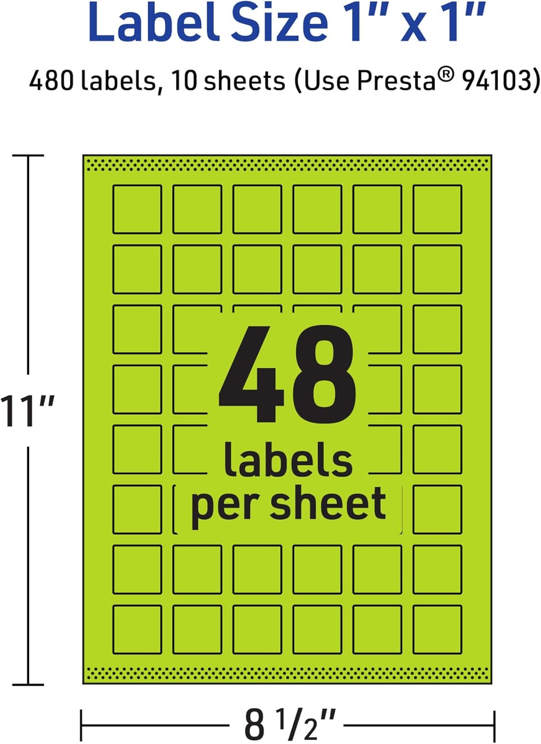 Avery Printable Square Labels, Sure Feed Technology, 1" x 1", Bright Green, Print-to-The-Edge, Laser/Inkjet Printable