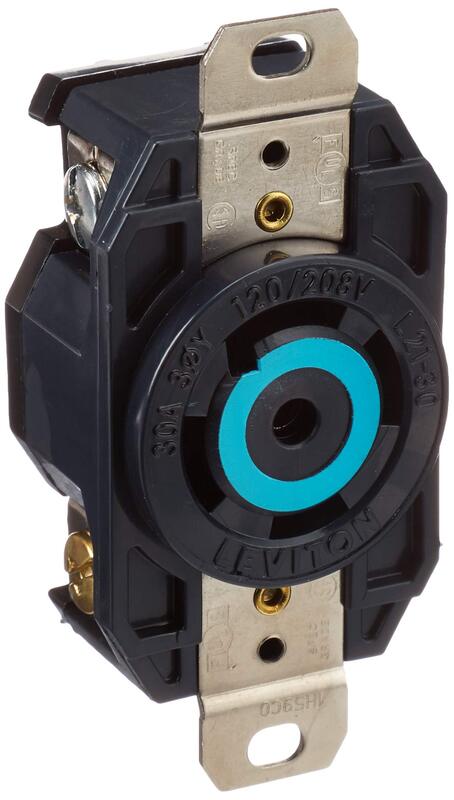 Leviton 30 Amp, 120/208 Volt- 3PY, Flush Mounting Locking Receptacle, Industrial Grade, Grounding, V-0-Max, 2810, Black