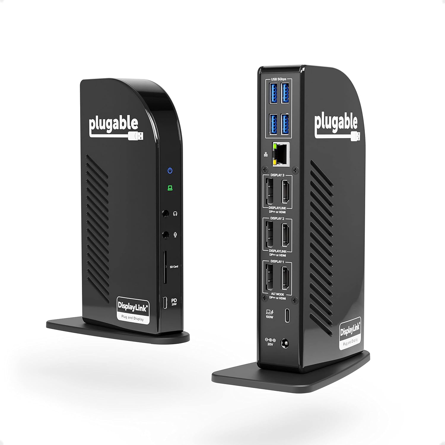 Plugable 13-in-1 USB C Docking Station 4K Triple Monitor with 100W Power Delivery | USB C Dock for Windows, Mac, ChromeOS
