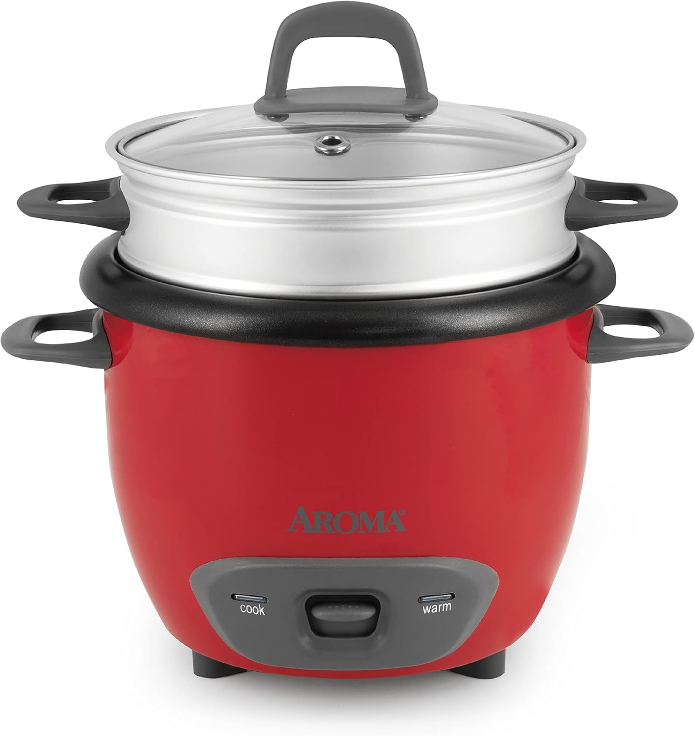 Aroma Housewares ARC-743-1NGR 6-Cup (Cooked) (3-Cup UNCOOKED) Pot Style Rice Cooker and Food Steamer,Red Red Steamer