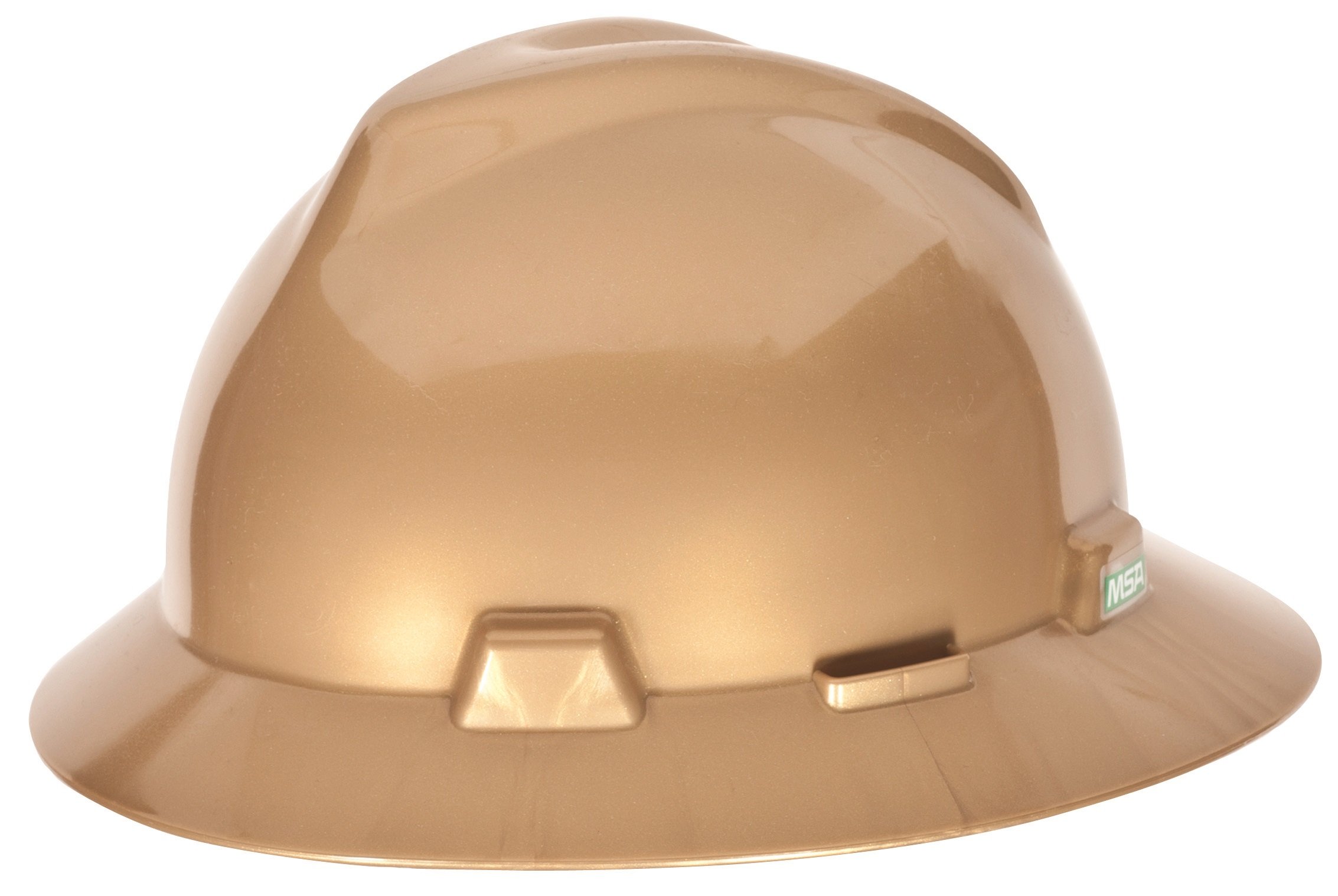 MSA 814053 V-Gard Slotted Full-Brim Protective Hat with Ratchet Suspension, Gold