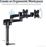 StarTech.com Desk Mount Dual Monitor Arm - Articulating - Supports Monitors 12'' to 24" (29.9lb/13.6kg) - Adjustable VESA Monitor Arm - Grommet or Desk Mount - Black (ARMDUAL)
