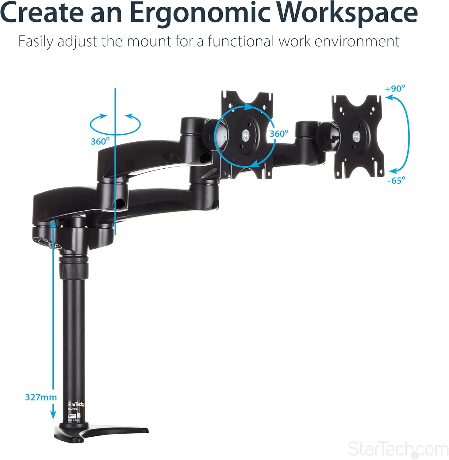 StarTech.com Desk Mount Dual Monitor Arm - Articulating - Supports Monitors 12'' to 24" (29.9lb/13.6kg)